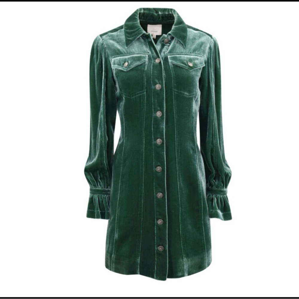Cinq à Sept Green Velvet Long Sleeve Dress